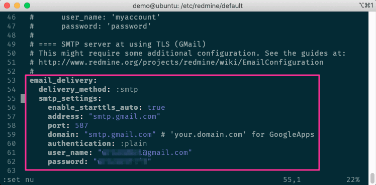 Redmine設定GMail通知信箱