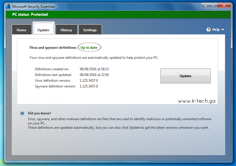 Cara Manual Update Microsoft Security Essentials dan Windows Defender