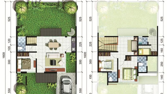 Lingkar Warna 5 Denah Rumah Minimalis Ukuran 9x16 Meter 4 Kamar
