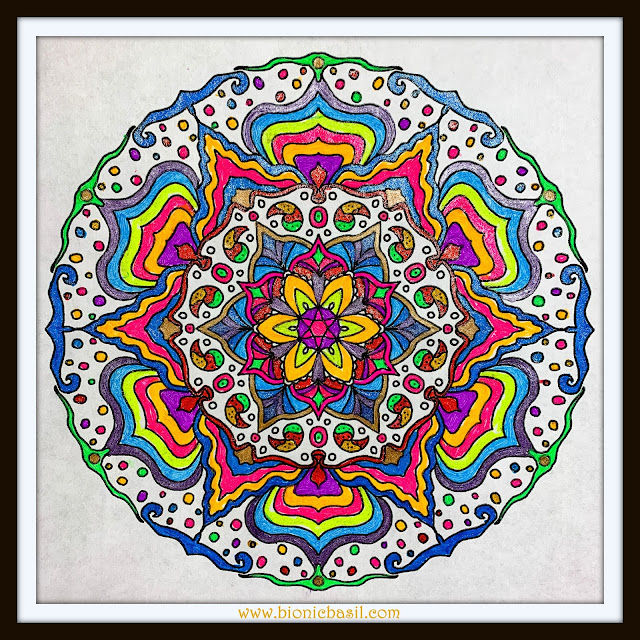 Mandalas on Monday ©BionicBasil® Colouring With Cats Mandala #135 coloured by Cathrine Garnell
