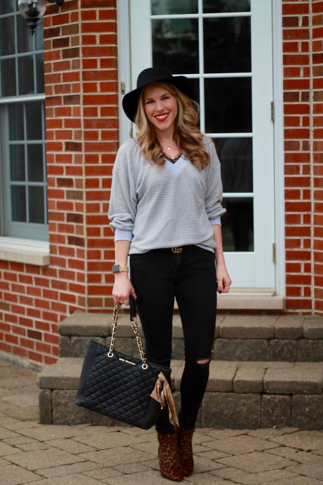 Grey Waffle Knit Sweater & Confident Twosday Linkup - I do deClaire