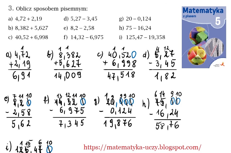 Dodawanie I Odejmowanie Ulamkow Dziesietnych Matematyka uczy: Zad.3 str. 152 "Matematyka z plusem 5" Dodawanie i odejmowanie ułamków dziesiętnych