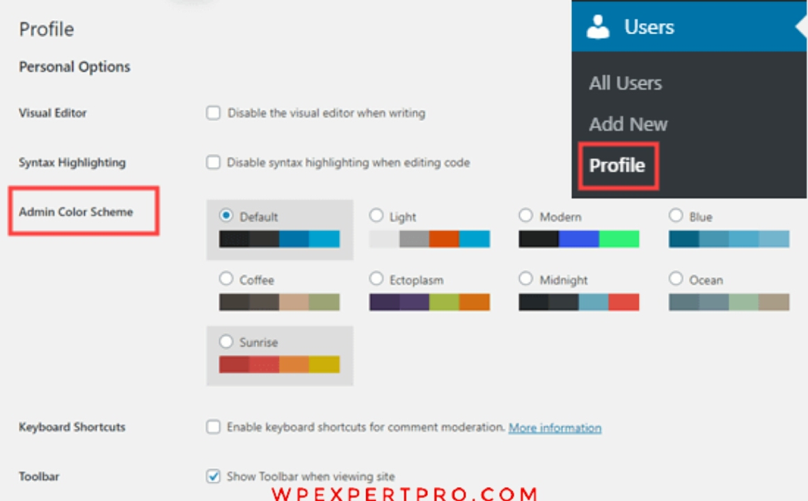 Select an admin colour scheme