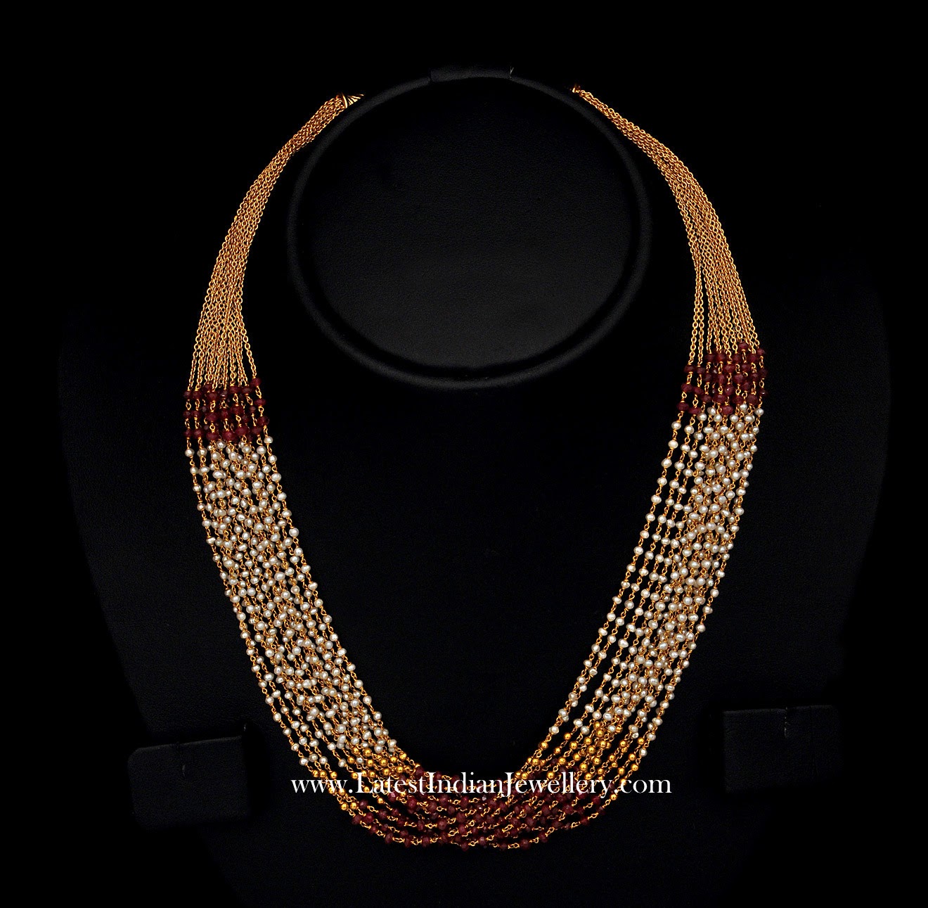 Pearl Beads Gold Multi Chain Necklace