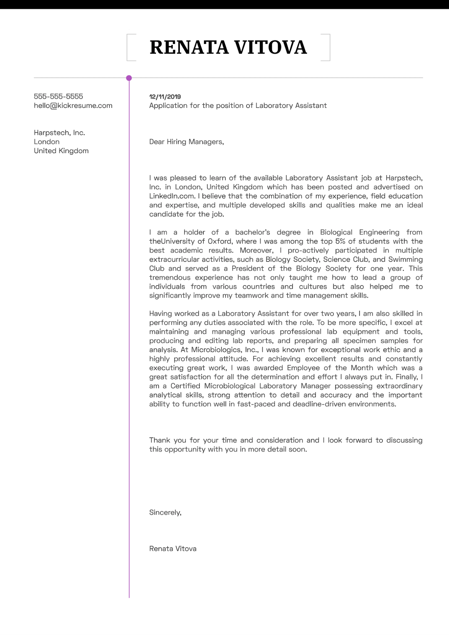 Cover Letter Laboratory Job Sample Letter