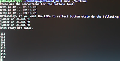 Running the buttons test on screen with the output shown