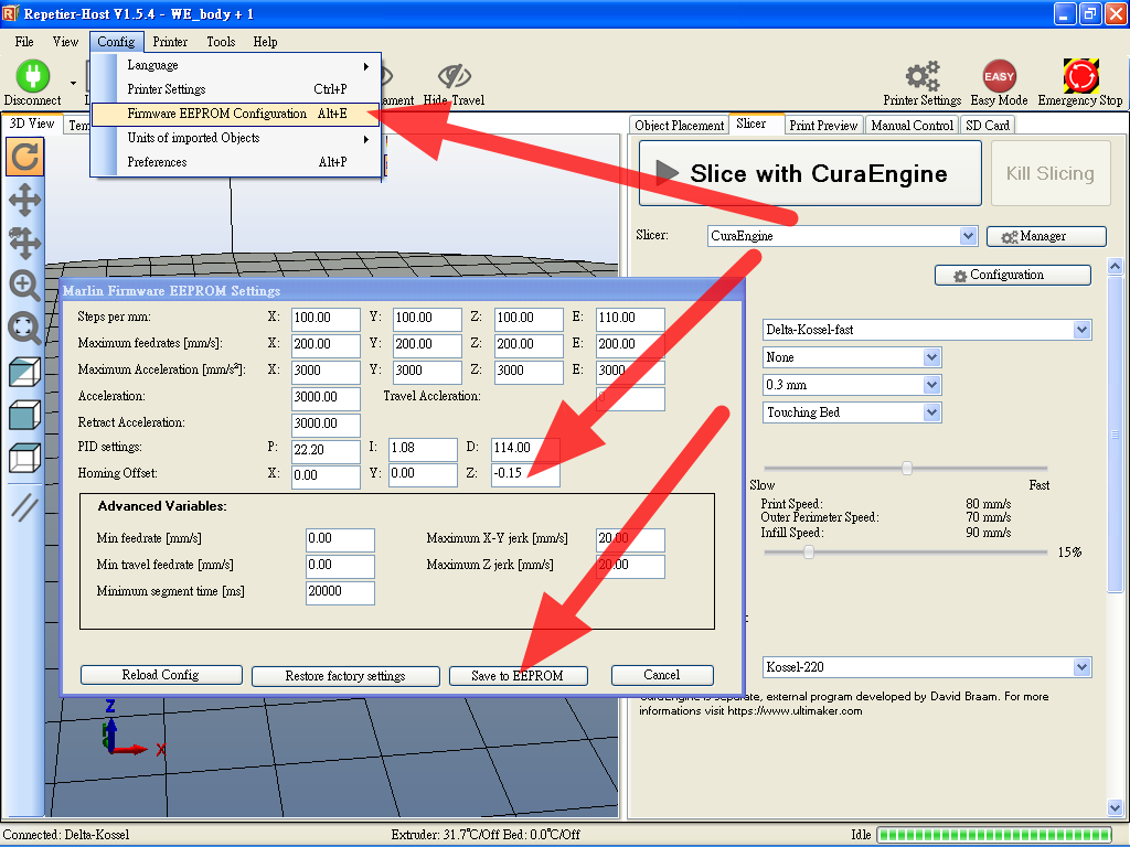 雄gsyan 3DP Kossel Mini 以 Home Offset 微調噴嘴起始高度