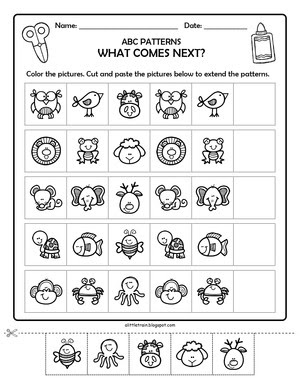 A Little Train: Cute animal ABC patterns. Copy, extend, complete and