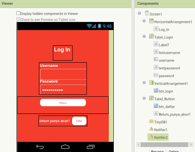 Membuat Login Dengan TinyDB Di MIT App Inventor 2