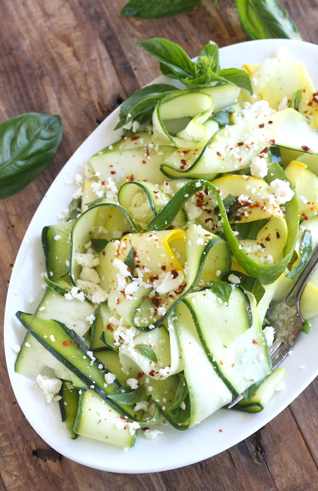 Zucchini Ribbon Salad with Basil & Feta by SeasonWithSpice.com