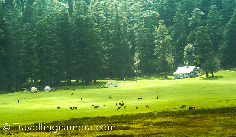 Lush green meadows, grazing sheeps, beautiful cottages, high deodars and high hills of Khajjiar makes it a popular destination for traveller, explorers and tourists from India & abroad. Khajjiar is also known as mini Switzerland of India. Khajjiar is located on the way from Dalhousie and Chamba. This Photo Journey shares more about the ways to reach Khajjiar and other interesting things to explore & do around Khajiar/Dalhousie.How to reach?Here I am sharing details about reaching Khajjiar from Delhi and then will share some pointers about options from Chandigarh, Amritsar, Jalandhar etc. HRTC bus for Chamba starts from Delhi at 7pm. The link shares has more details about booking bus from Delhi to Dalhousie. The one which starts at 7pm is 2*2 AC bus. Apart from this 2 ordinary buses go from Delhi to Chamba/Dalhousie. Any of these buses can drop you at Dalhousie, which is closest main station near Khajjiar. Khajjir is just 22 kilometers from Dalhousie.   Other option to reach Khajjiar is by taking a train from Delhi to Pathankot. From Pathankot, you can either hire a taxi or board local bus from Dalhousie. Please note that most of the buses going to Chamba can drop you at Dalhousie but there is rare possibility to find direct bus for Khajjiar. There are few buses from Dalhousie to Chamba which cross through Khajjiar. There is one which starts from Dalhousie at 9:15am. When I was staying in Dalhousie, I chose to take this bus to reach Khajjiar and then took 2:30pm bus to come back. Expect lot of passengers in these buses between Dalhousie and Khajjiar.   If you are coming from other cities like Chandigarh, Amritsar, Jalandhar, Dharmshala or Shimla; there are various bus routes. Check HRTC, PRTC websites to know timings. Apart from these private buses are also available for Dalhousie. Hope these details are helpful. If not, please drop a comment with your specific question and I will try to share appropriate details. Let's talk about options to stay around Khajjiar. Where to stay? I have been to Khajjiar many times, but most of the times stayed in Dalhousie. I wish to spend a night around Khajjiar. There is one HPTDC hotel which faces Khajjiar lake (dry lake). Apart from this there is one forest guest house and a HPPWD guest house around Khajjiar. All of these beautiful properties are best located around lush green meadows of Khajjiar. Apart from these prime location properties, there are few resorts around Khajjiar, but they are not around the main lake. 3 options mentioned above offer brilliant views of lush green grounds of Khajjiar. During summers, it's hard to get booking in Khajjiar. The next good option is Dalhousie. Dalhousie has comparatively more hotels & resorts. But it's recommended to do advance booking if you are going to Khajjiar or Dalhousie in main tourist season. Activities at Khajjiar -   1. Paragliding - Now you can enjoy paragliding at Khajjiar. Like Solang nala, kids can also enjoy small flights within Khajjiar and adults can enjoy the longer flights from surrounding hills, which usually land in Khajjiar. 2. Horse riding - You can ride around the Khajjiar. There is a proper path defined for horses and this is one of the early & popular activity to enjoy at Khajjiar. The horse owners also tell you few tricks to ride the horse. On the halfway, you feel like controlling the horse on your own :). That's fun ! 3. Zorbing - You would see zorbing balls rolling on other side of Khajjiar lake. 4. Photo shoot in Himachali dress - This is typical activity which is offered in most of the hill stations in Himachal and Kashmir. I think, I need not explain this more. 5. Interacting with rabbits and getting some photographs clicked - You would find few kids with rabbits. They allow you clicking photographs with these rabbits and charge 10 rs. During tourist season, they may ask 20 rs or so. 6. Enjoy local folk music - There is a gentleman, who sings local songs around the dry lake of Khajjiar. He sings brilliantly and you can find his videos on Youtube.You can carry your own stuff with you. Many times, we carry Badminton, frisbee, a football and picnic stuff. Khajjiar is appropriate place for picnic. Folks living in Dalhousie and Chamaba usually come to Khajjiar during sundays with friends and family.Main places to  explore around Khajjiar - Dalhousie - Churches, Mall road, walks Panchpula Waterfalls Dainkund TrekKalatop wildlife sanctuary trek, Chamera Lake Dam, Chamba Town - Bhuri Singh Museum, Laxmi Narayan Temple, Chattradi Temple, Chugan and lot more , Ravi river , View of snow covered Pir Panjal mountain ranges, I was there in Khajjiar again in August and it looks awesome in the month of August & September. It was a day out with my niece Urvi and enjoyed clicking her photographs. Above photograph shows deodar cones. August is the month when you can see all these cones on deodar trees. Khajjiar is surrounded by dense forest of high deodars. There is water in the middle of the lake. More than water, it's quicksand. This wooden pathway takes you to the water pond and this time I saw lot of fish in this. Although scene is not very interesting. Kids really enjoy to see fish in the pond. A gentleman sits around this place and sell some eatable for the fish. That's a good way for kids to interact with fish. Direct sunlight, fresh & cold breeze, lush green meadows, grazing sheep & cows, beautiful huts surrounded by dense forests of Deodar make Khajjiar a irrisistable place in Himachal Pradesh . Khajjiar is my favorite place around Dalhousie and Chamba regions of the himalayan state. Here is a panorama of Khajjiar. Notice the size of people walking around and try to imagine the size of this beautiful green meadow. It's huge. If you love walking, this is perfect place with appropriate weather. At times sun can be too harsh, so choose to walk around the edges with shade of deodars. Hope this post would help you plan your trip to Khajjiar and by now you must have an idea about things to expect at Khajjiar. Please feel free to drop your comments for further questions or suggestions.