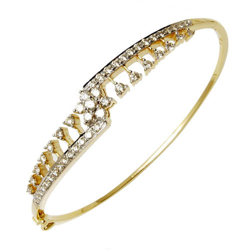 Beautiful Bangle Gold And Zircon Stone Jewellery In Women.