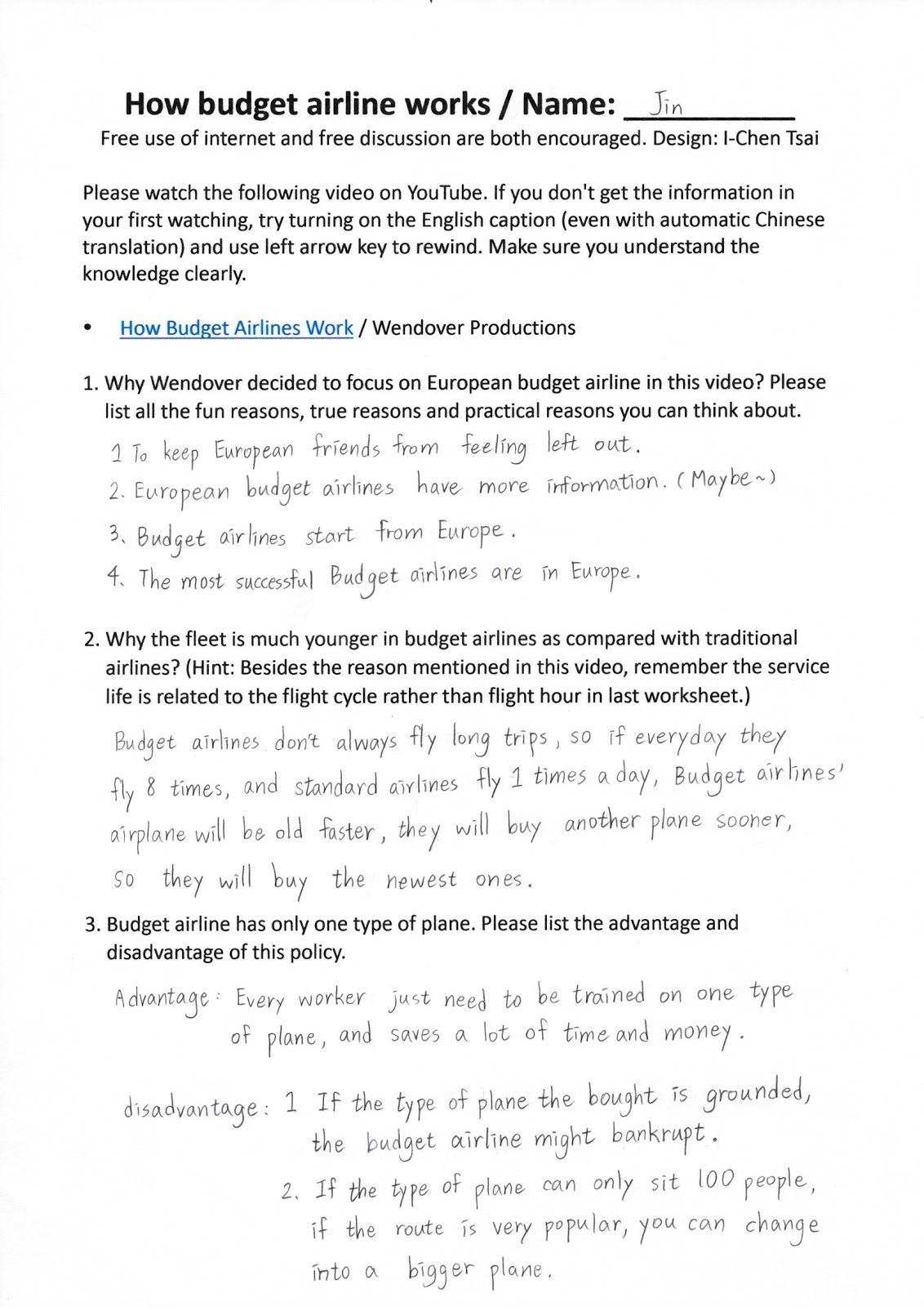 Jin's blog How budget airlines work / worksheet