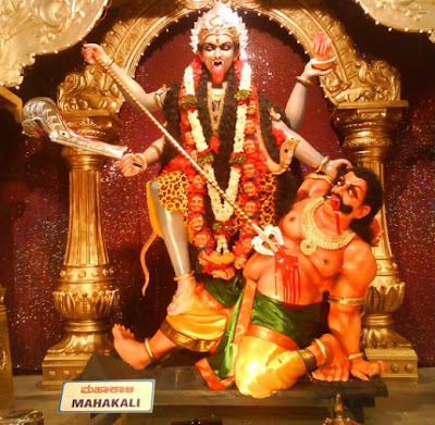 Mahakali among Navadurga Statues during Dasara celebrations in Mangaluru
