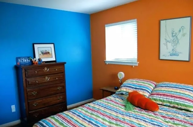 orange two colour combination for bedroom walls