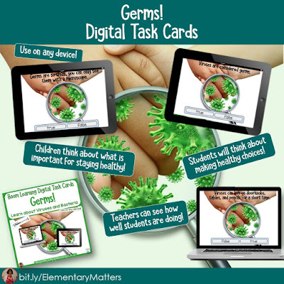 Explore this image for a link to this resource. https://www.teacherspayteachers.com/Product/Distance-Learning-Germs-Viruses-and-Bacteria-Boom-Learning-Task-Cards-5400486?utm_source=coronacoaster%20blog%20post&utm_campaign=Germs%20boom
