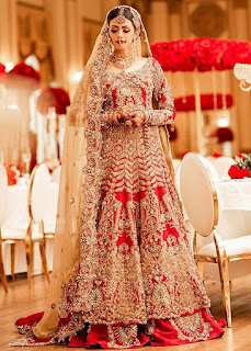 Ali Xheeshan Red Bridal Gold embroidered work dresses