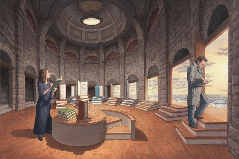 Rob Gonsalves aplicando ilusões de óptica na pintura 