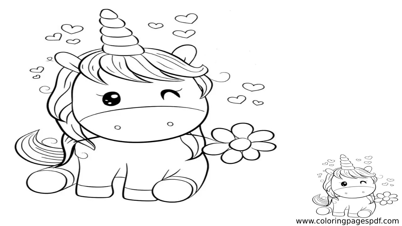 Coloring Page Of A Cute Unicorn Holding A Flower