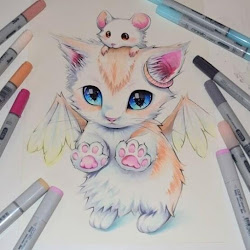 drawings animal colored fantasy mouse kawaii cat drawing anime pet adorable cool animals disney рисунки really диснея copic kitty kitten