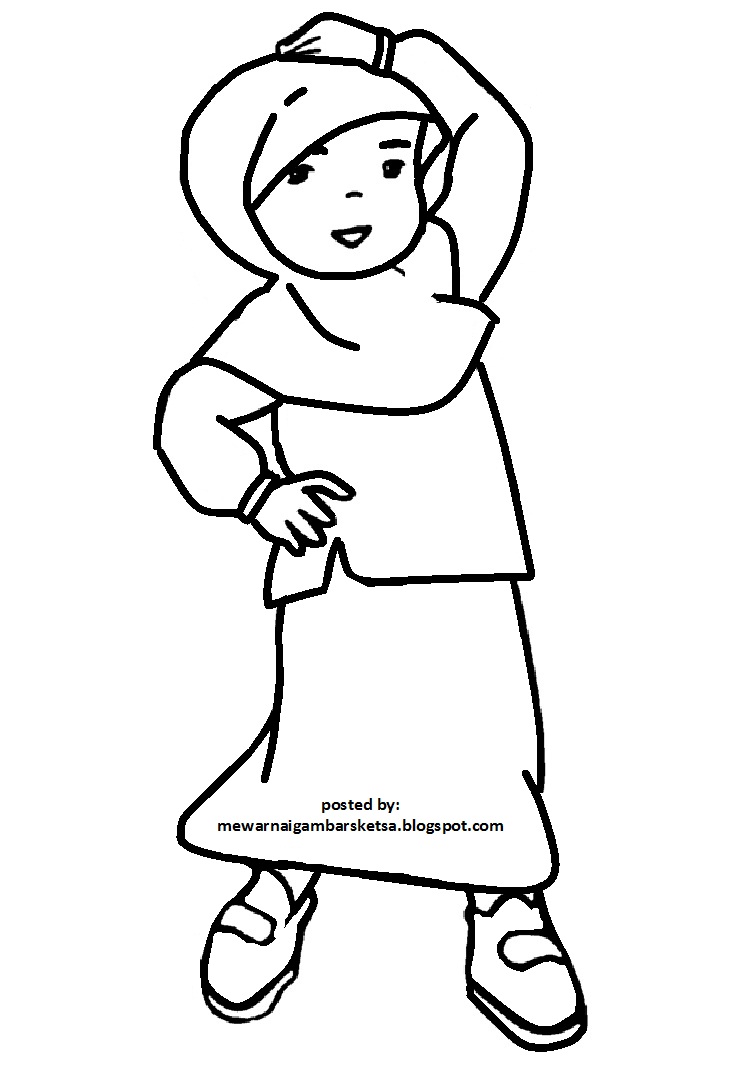 Mewarnai Gambar Mewarnai Gambar Sketsa Kartun Anak Muslimah 149