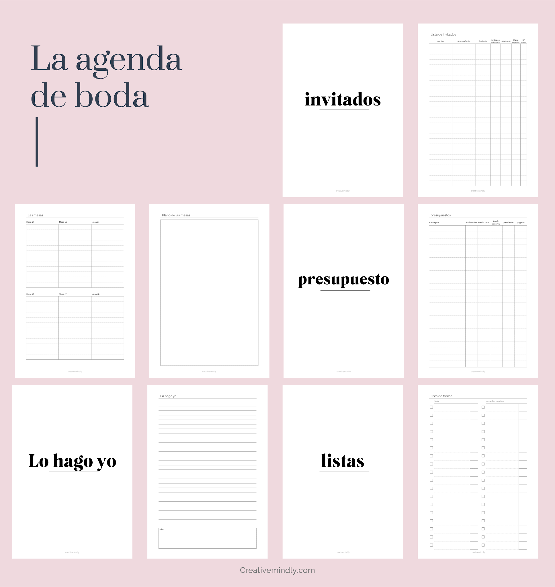 Creative Mindly La agenda de boda editable e imprimible