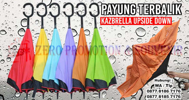 Payung Terbalik Promosi, Kazbrella Upside Down Umbrella, Souvenir Payung Promosi, Kazbrella Unik dan Termurah