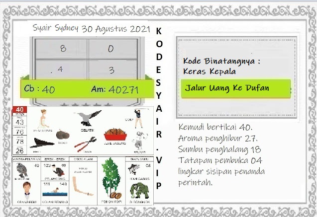 Syair Sydney Hari Ini 30 Agustus 2021 Si Prediksi