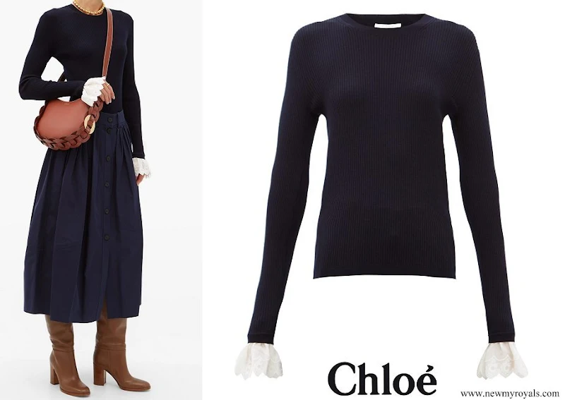 Crown Princess Mary wore Chloe wool ribbed sweater with embroidery