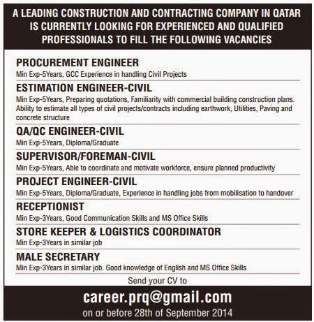 Construction project management jobs qatar