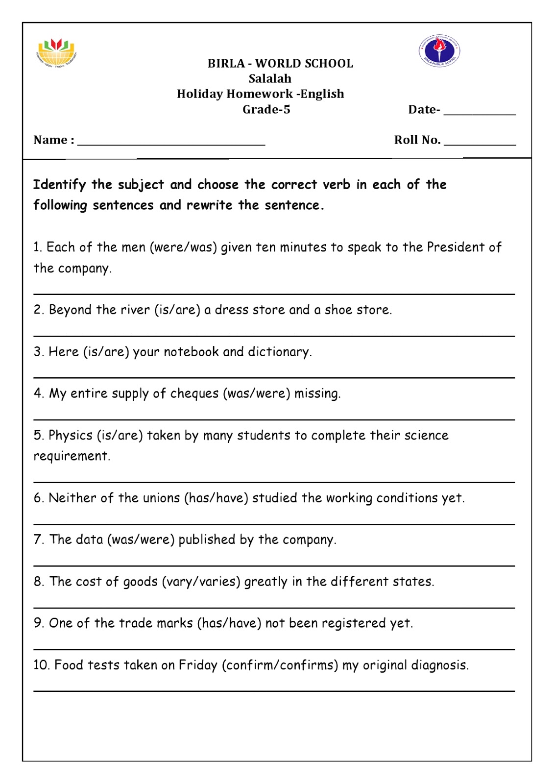 grade 5 holiday homework pdf