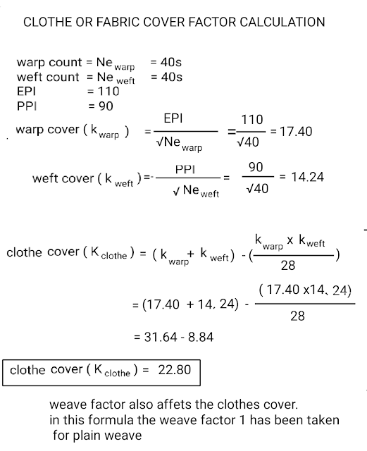 Textile Adviser CLOTHE OR FABRIC COVER FACTOR CALCULATION