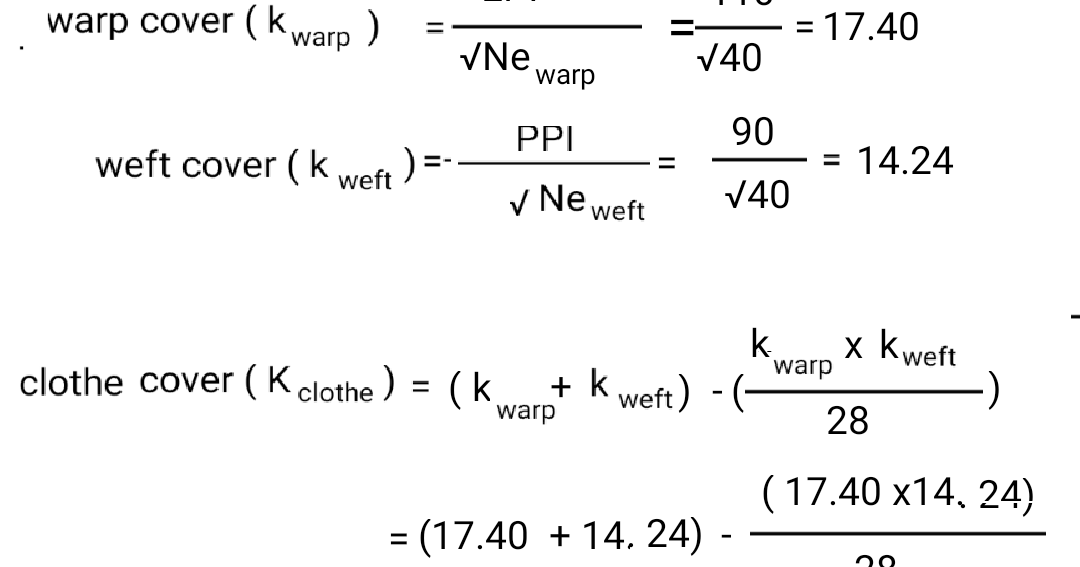 Textile Adviser CLOTHE OR FABRIC COVER FACTOR CALCULATION
