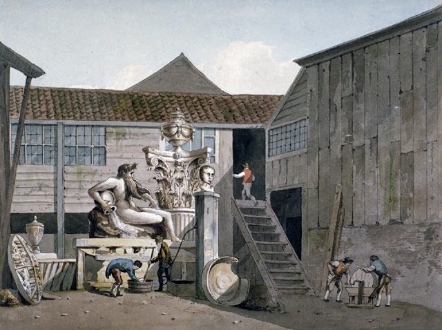 Гравюра с изображением фабрики  по производству камня Коуд в Лондоне (1800 год)
