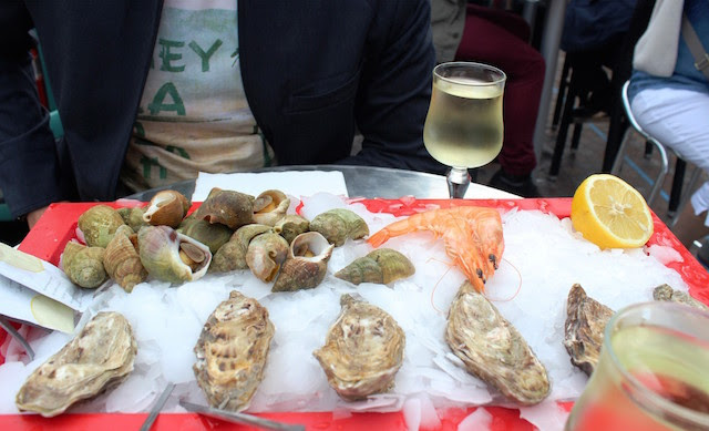 seafood lunch at the fish market in Trouville