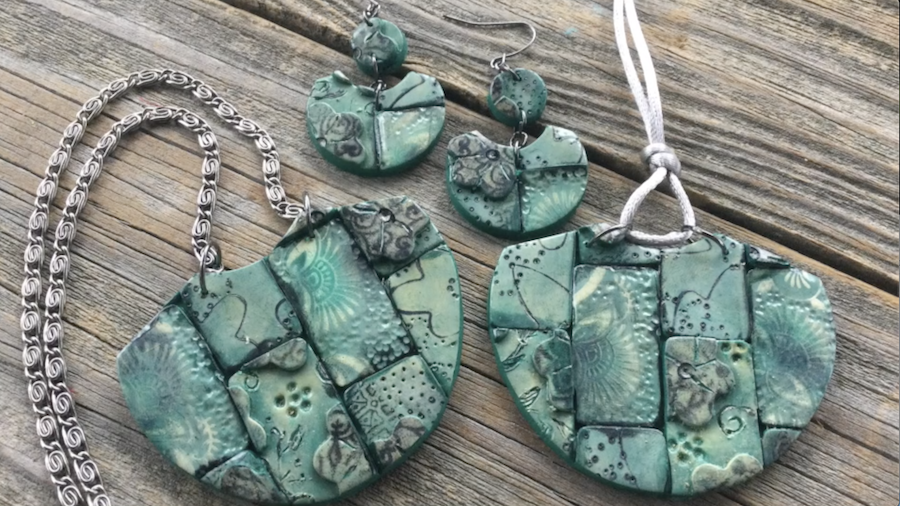Create a Floral Patterned Faux Ceramic Tile Polymer Clay Slab & Jewelry