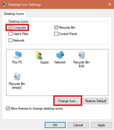 Iconos en Windows 10