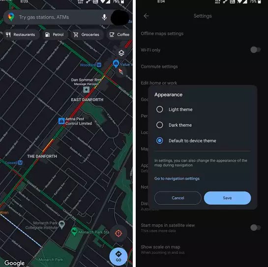 Google Maps Dark Mode