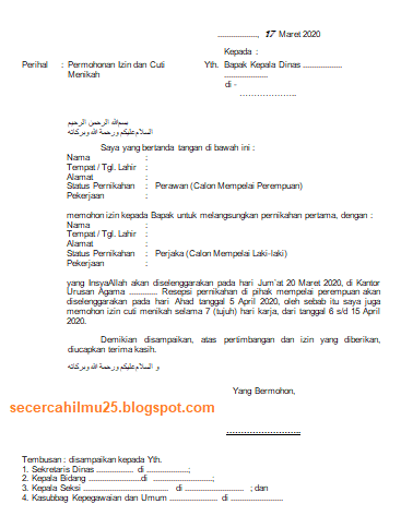 Featured image of post Contoh Surat Cuti Nikah Komplek guru 52 payo selincah jambi timur