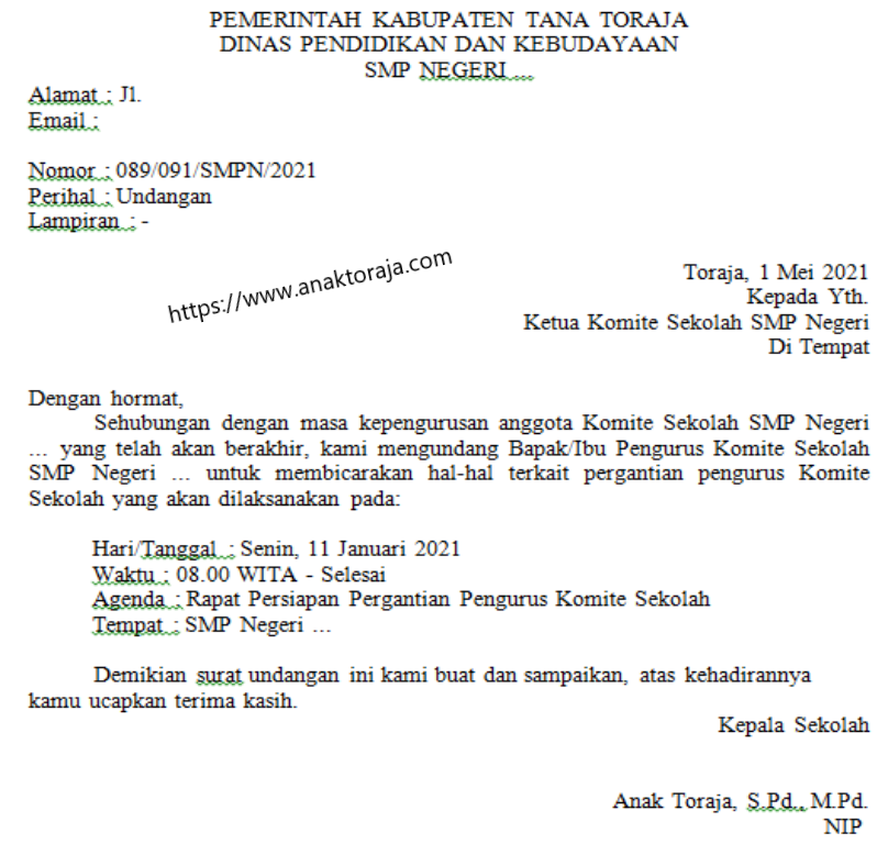 Contoh Surat Dinas Rapat Komite Awal Tahun