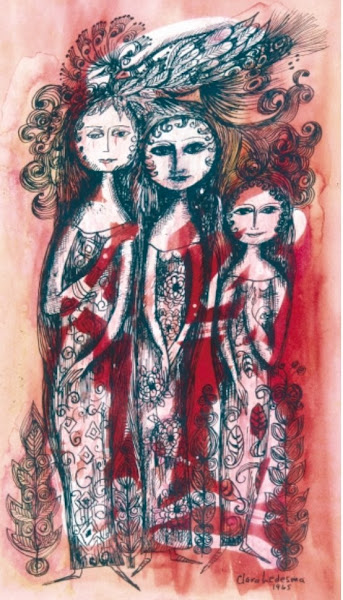 Las Hermanas, mixta sobre papel, 36 x 25 cms. 1965, Clara Ledesma