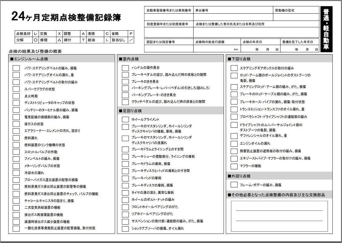 点検整備記録簿　ユーザー車検　自家用乗用車 　2枚