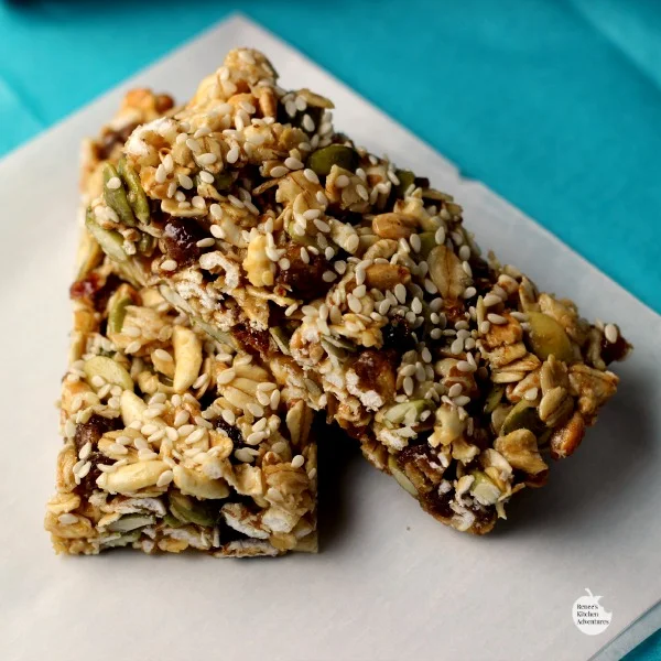 BE WELL Snack Bars (Pumpkinseed, Date & Sesame) and a BE WELL Care Package! | by Renee's Kitchen Adventures - Put together this BE WELL care package for your college student or anyone you love and want to be well complete with healthy homemade snack bars full of dried fruit , seeds and whole grains.  #BeHealthyForEveryPartofLife ad