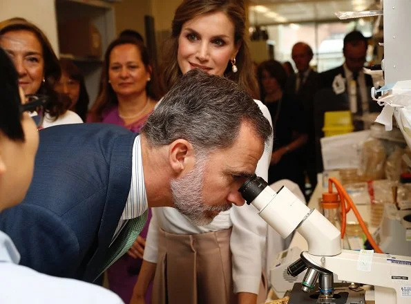 Queen Letizia carried Mirtha Natural clutch wore Lodi burgundy suede ankle strap pumps, Hugo Boss skirt and blouse. Queen Elizabeth