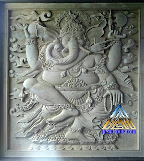 Ukiren Relief batu alam putih/krem dibuat dari batu alam jogja gambar motif gambar Ganesha