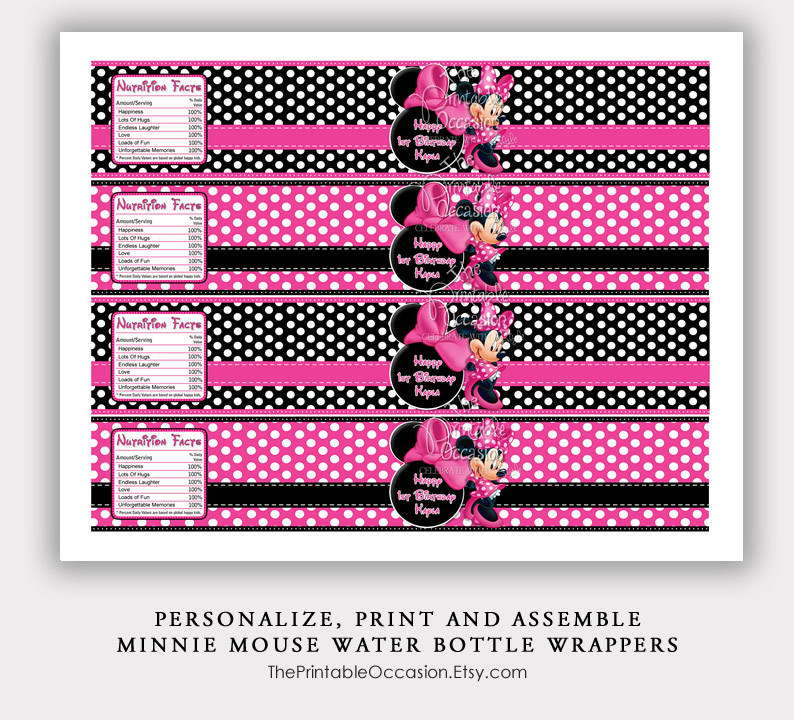 Minnie Mouse Water Bottle Labels Template