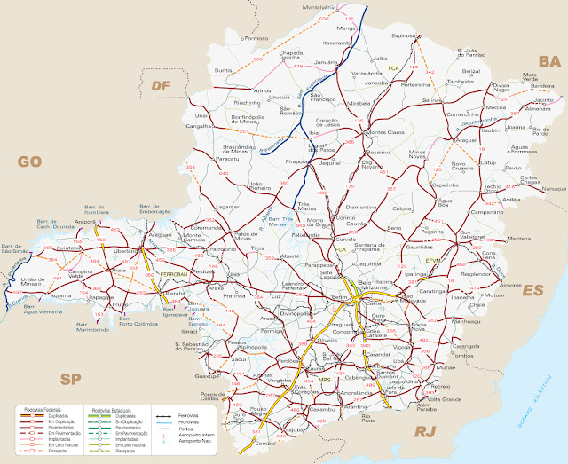 Mapa rodoviário de Minas Gerais 