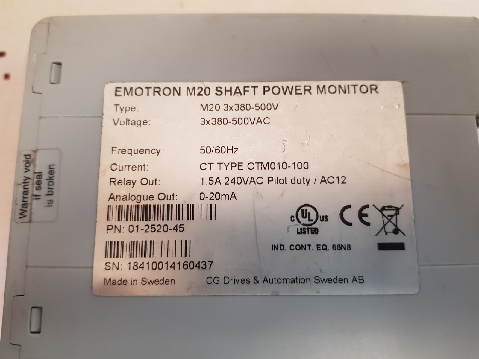 Emotron m20 Shaft Power Moniteur Part No m20 3x380-500v