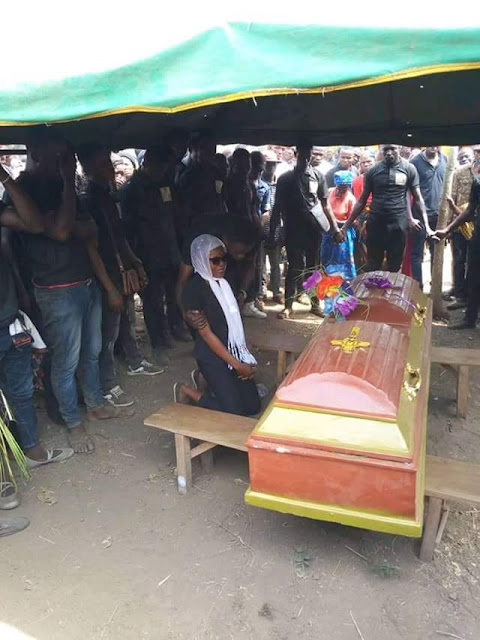  Photos: Heartbroken girlfriend kneels before coffin of her Ebonyi State University student boyfriend to pay her last respect