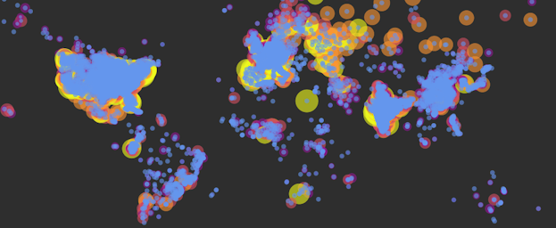 Imagen con fondo negro mostrando el mapa del mundo y el impacto del coronavirus en los diferentes continentes